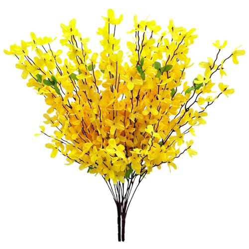 2PCS Artificial Forsythia Branches Yellow Silk Spring Flowers Artificial Orchids Flowers Fake Jasmine Faux Forsythia Stems for Indoor Home Decor Dining Table Centerpieces Party Wedding Outdoor - color: Yellow-2
