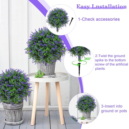 Artificial Lavender Topiary Realistic Faux Shrubs, UV Resistant Fake Plants Trees for Outdoor Front Porch Yard Landscaping Decor-2 Pack - color: Lavender Tree