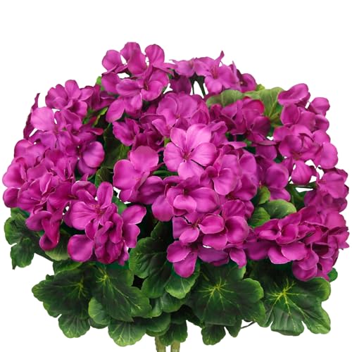 2 Pcs Artificial Geraniums for Outdoors Silk Cemetery Flowers Fuchsia Faux Flowers Geraniums for Planter Outdoor Garden Patio Grave Cemetary Vase Centerpiece Indoor Porch Decor - color: Fuchsia
