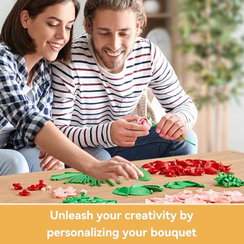 Rose Flower Bouquet Building Set: Artificial Flowers Botanical Collection Blocks Kit for Women Girls Wife Adults Home Decor Thanksgiving Christmas Mother's Day Valentine's Gifts 6-Pack - color: 3 Red & 3 Pink