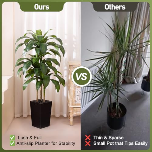 VeriNatural 5FT Artificial Dracaena Tree - UV Resistant Faux Tropical Plant, Potted Fake Tree with Taper Planter & Pebbles - Indoor Outdoor Greenery for Home, Porch, Living Room, Bedroom Decor, VN127 - color: Black, size: 5ft