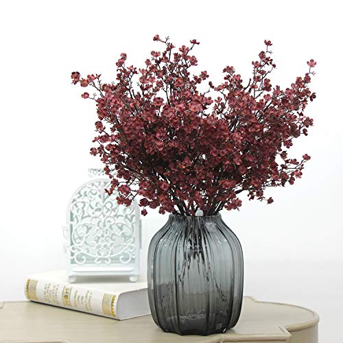 JAKY-Global Babys Breath Silk Artificial Flowers Burgundy 6 Bundle Fall Stems Fake Plants Decor Wedding Party Decoration Bouquets Real Touch DIY Home Garden,Farmhouse,Living Room (Autumn Red-6pcs) - color: Burgundy Than Red, size: 6 Bundles