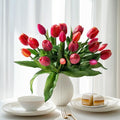 Bailikang 20PCS Fake Tulips Artificial Tulip Silk Flowers Fake PU Bouquet Artificial Flowers Faux Flowers with Gift Box Soft Faux Tulips Bouquets Arrangements for Party Wedding Home - color: Red