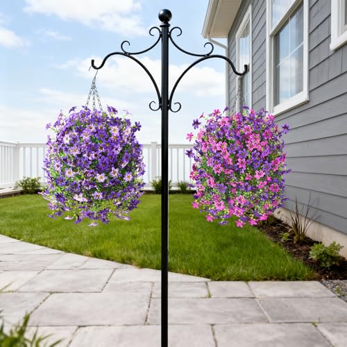 Artificial Hanging Baskets Outdoor, 4 Bundles Artificial Hanging Flowers Outdoors Spring Summer Decoration, No Fade Realistic Fake Hanging Baskets for Porch Patio Balcony Home Yard Decor - color: Purple Gradient Purple