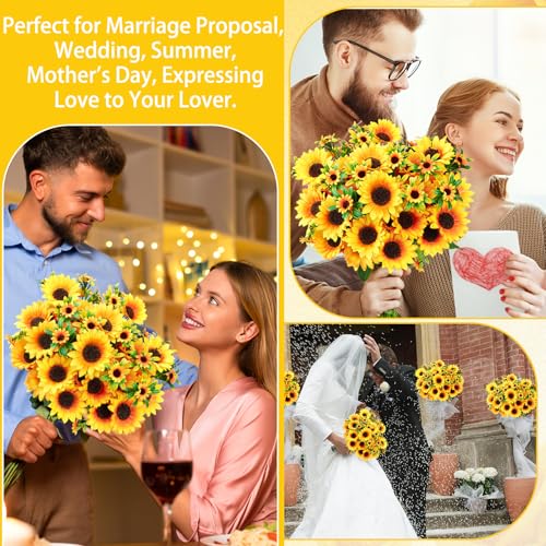 9 Pack Artificial Silk Sunflowers Bouquet Fake Yellow Flowers Floral Arrangements for Wedding Home Decor Centerpieces DIY Crafts Party Table Vase Decoration