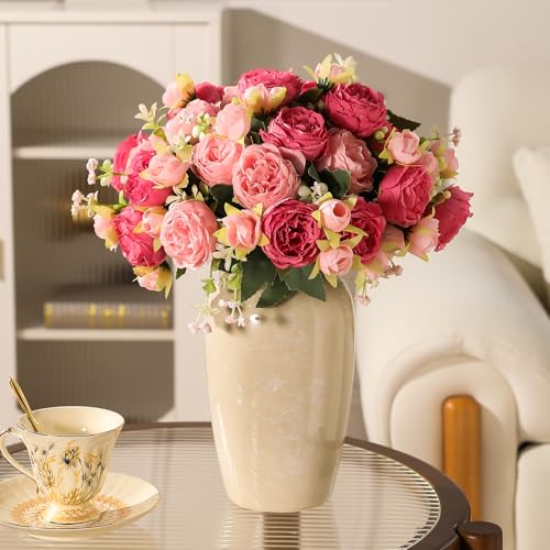 Floweroyal 4 Bunches Peony Artificial Flowers Pink Flowers Silk Peonies Bouquets for Wedding Party Table Centerpieces Floral Arrangement Home Kitchen Decor - color: Mixed Pink-4pcs