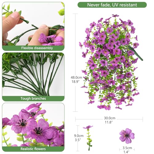 INQCMY 2Pcs Artificial Fake Hanging Flowers for Outdoors UV Resistant Artificial Plants for Spring Summer Decor Look Real Faux Flowers for Outside Home Planter Porch Patio Decor - color: Purple2