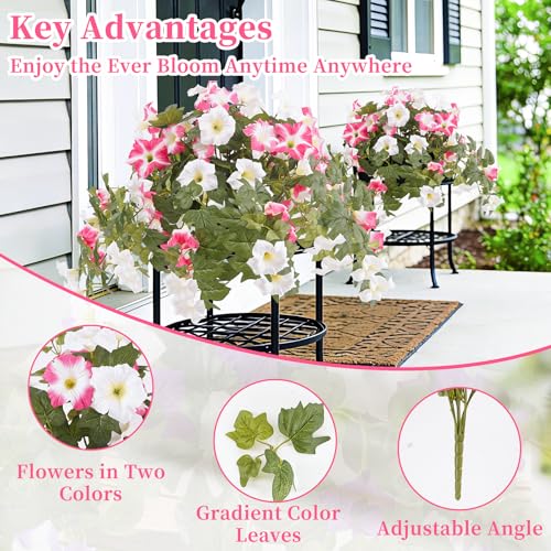 Artificial Fake Petunia Flowers Plants for Outdoor Decoration, Faux Realistic Floral Plants, UV-resistant realistic flower bouquet, Ideal for Garden, Porch, Balcony, Home, Wedding Party Decor（2pcs） - color: Pink White