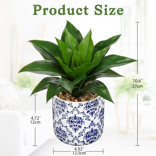 Briful Agave Plants Artificial Succulents Fake Plant in Blue Vase, 10.6'' Tall Realistic Faux Plant Indoor for Home Decor Living Room Kitchen Centerpiece Table - color: Green Agave