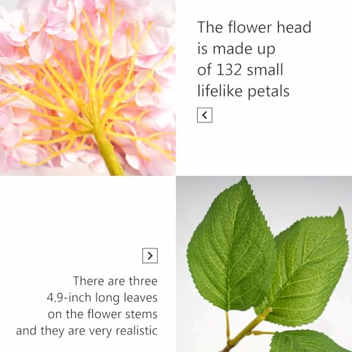 5 Pcs Hydrangea Artificial Flowers, Faux Silk Hydrangea Flores with Stems, Fake Flowers for Valentine Wedding Bouquet Kitchen Home Office Party Tables Vase Outdoor Decor (Pink, 18.5 Inches) - color: Pink