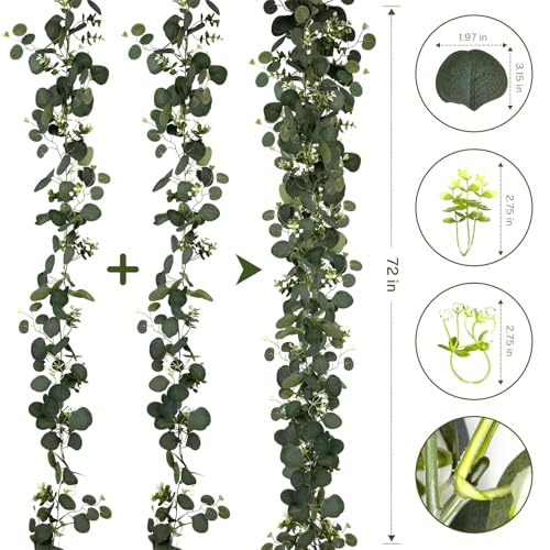YIJXPOIN 4Pcs Eucalyptus Garland, 6FT Green Flower Garland Decor, Artificial Faux Eucalyptus Leaves Greenery Vines for Table Runner Wedding Bedroom Mantle Centerpieces Backdrop Decorations - color: 4pack