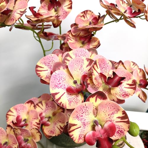 ATFL 6 Pack Orchid Artificial Flowers Real Touch, 32'' Artificial Fake Faux Silk Orchid Stem Bouquets for Wedding Party Home Garden Decor,Orquideas Artificiales para Decora (6,not Including Pot), - color: Pink+ Burgundy