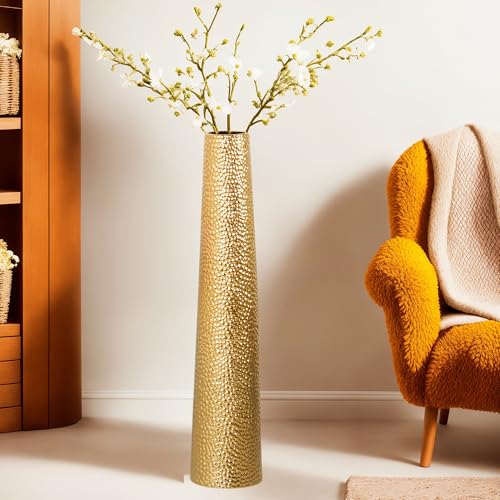 32.5'' H Tall Floor Ceramic Vase Luxury Modern Flower Bouquet Vases for Pampas Twigs for Office Home Farmhouse Living Room Décor Flower Arrangement Golden