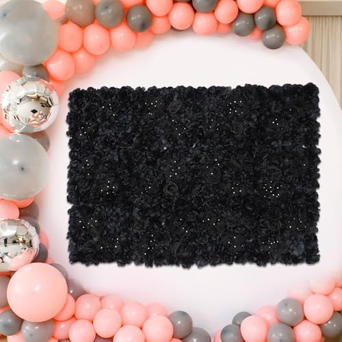 12 Pcs Artificial Flower Wall Panels Silk Dahlia Rose 3D Faux Flower Backdrop Panels Background Decorative for Wedding Celebrations Festive Party Home, 23.62 * 15.74in (Black-1) - color: Black-1