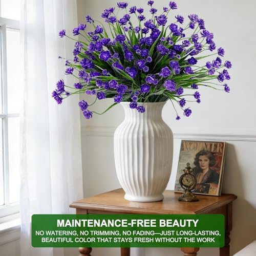 TURNMEON 20 Bundles Artificial Flowers for Outdoors, Summer Spring Grass Camellia Fake Flowers Plastic Plants, UV Resistant No Fade Faux Greenery for Gardens Porch Cemetery Decor 500 Heads(Purple) - color: Purple, size: 20 Bundles
