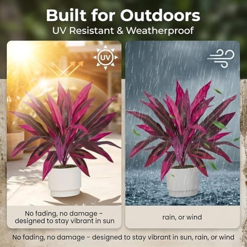 2pcs Large Realistic Artificial Boston Fern & Dragon's Blood Tree, Waterproof Plants with Vibrant/Leaves, UV Resistant Outdoor Fake Plants for Garden, Patio, Wedding, Balcony (3pc)