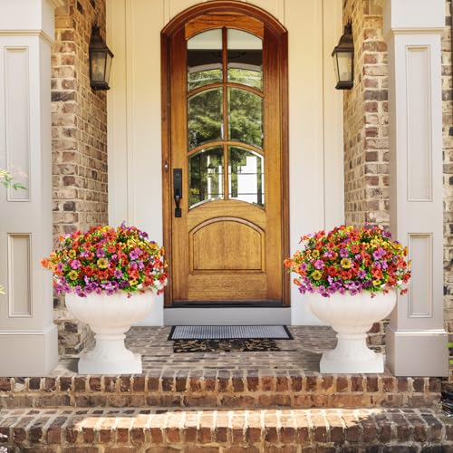 INQCMY Artificial Flowers for Outdoors Faux Plants Outdoor Fake Flowers Spring Decoration,12 Bundles Faux Silk Colorful Daisy Realistic UV Resistant for Outside Home Planter Window Porch Patio Yard - color: Purple,red,orange,yellow, size: 12 PCS
