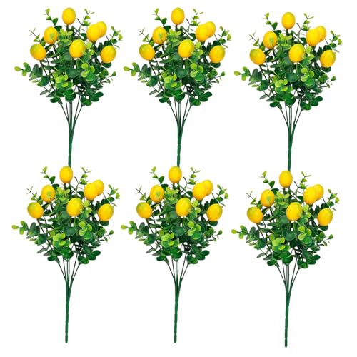 6 Pcs Artificial Lemon Branches Artificial Fruit Lemon Tree Greenery Decoration Faux Lemons Picks for Farmhouse Kitchen Home Table Decor Stem Fruits for Home Spring Summer Decor - color: Yellow