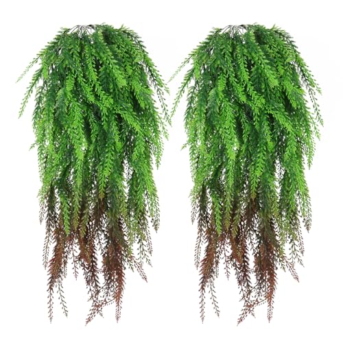 RECUTMS 4 Pack Artificial Hanging Plants Fake Hanging Ferns Plants UV Resistant Artificial Fake Ivy Vines Greenery for Outdoor Wall House Room Garden Wedding Party Holiday Indoor Decor - color: Red Ferns