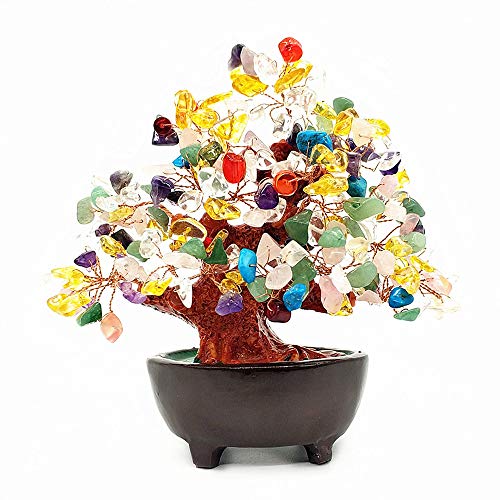 Colorsheng 7 Inch Quartz Crystal Money Tree Bonsai Feng Shui Gem Decoration for Wealth and Luck (Multicolor) - color: Multicolor