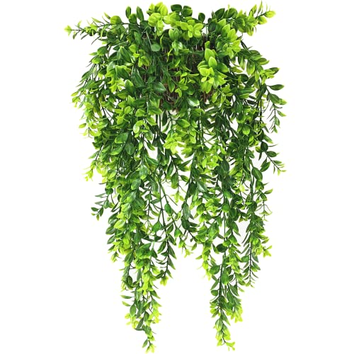 Green Hanging Vines Artificial Decor 2 Pack, Fake Leaves Greenery Ivy Plastic Leaf Faux Rattan Vine for Houseplants Indoor Home Kitchen Garden Outdoor Wall Wedding Party DIY Basket Decoration - color: Green Leaves Vine - 2pcs