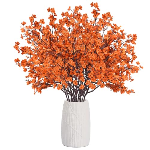 Uieke 30Pcs Artificial Fall Flowers Babys Breath Flower Bulk Fake Orange Silk Flowers Artificial Gypsophila Bouquet Floral for Home Festival Wedding Party Décor - color: Autumn, size: 30PCS