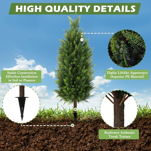 Sunnyglade 2 Packs 35.5" Artificial Cedar Tree, Fake Cedar Shrub Bushes Trees with Spike Faux Topiary Plants Tree for Indoor, Garden, Yard, Porch, Patio Decor (Cedar) - color: Green