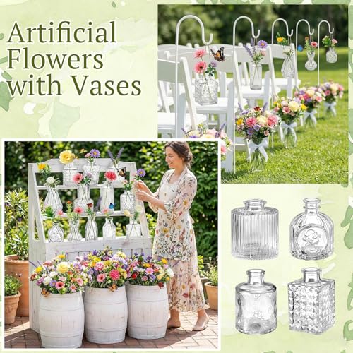 36 Pcs Artificial Flowers Table Centerpiece with Vases Colorful Wildflower Centerpieces Silk Flower Arrangement for Wedding Baby Shower Table Centerpieces Party(Fresh Color,Clear) - style: Fresh Color