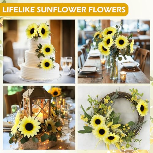 Coferset 40pcs Fake Sunflower Heads with Stems, 4" Sunflower Artificial Silk Flower Heads for Crafts, Sunflower Decorations for Birthday Party Baby Shower Wedding Bathroom Home Decor(Cream Yellow) - color: Cream Yellow-40pcs