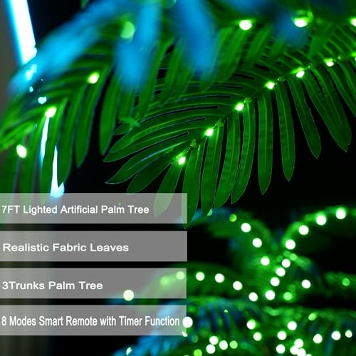 SOSHOT 7FT Lighted Artificial Palm Tree with Three Trunks and 260 LED Lights - Ideal for Outdoor/Indoor Use, Perfect for Tiki Bars, Patios, Homes, Offices, Beaches, Yards Pool, and Cruise Party - style: 7FT Electric