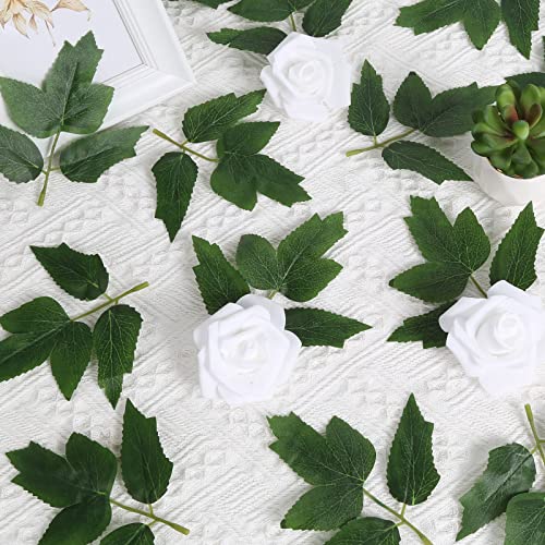 Fake Leaves, 100pcs Artificial Peony Leaves Artificial Craft Leaves with Stems for DIY Wedding Bouquets Centerpieces Party Decorations - color: 3-leaf Peony Leaves