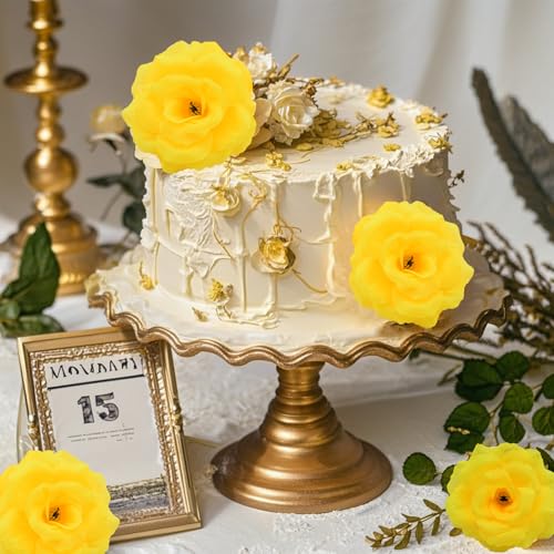Rose Artificial Flowers, 50Pcs Yellow Roses Head Flowers Bulk with Stem, 3 Inches Silk Rose Fake Flower Head for Wedding Party Home Decor DIY Baby Shower Centerpieces Tables Decoration(Yellow) - color: Yellow
