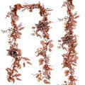 CQURE 2Pack Eucalyptus Garland,Artificial Eucalyptus Leaves Flowers Table Greenery Garland Wreath Vines for Wedding Party Fireplace Bedroom Room Decor - size: 17.7 Ft with Flowers-Brown