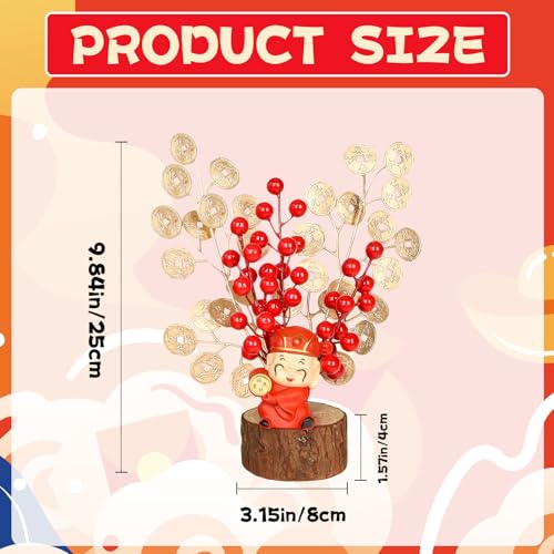 Chinese New Year Bonsai Decoration Artificial Red Berries Gold Leaves Wealth God Blessing Potted Lucky Tree Crafts Chinese Spring Festival Ornaments for Home Office Table Decor Housewarming Gift - color: Red New Year-3