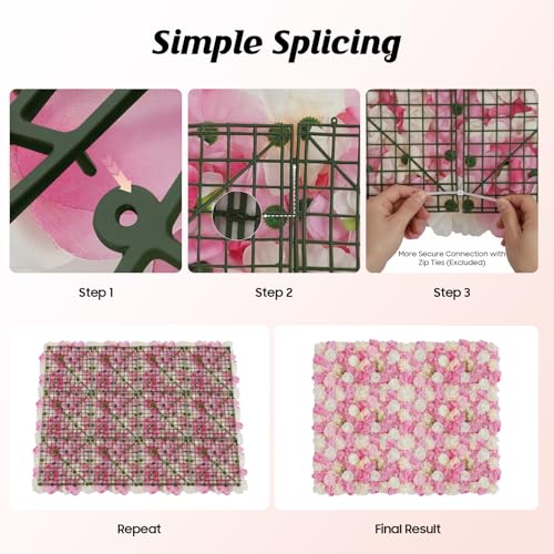 12 Pcs Artificial Flower Wall Panels Silk Dahlia Rose 3D Faux Flower Backdrop Panels Background Decorative for Wedding Celebrations Festive Party Home, 23.62 * 15.74in (Pink-4) - color: Pink-4