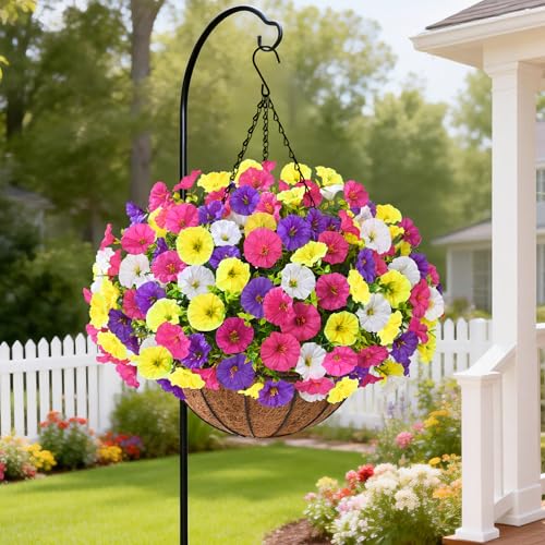 Elyum Artificial Hanging Flowers for Outdoors, Fake Flowers Artificial Petunias Hanging Baskets for Outdoors, UV Resistant Fake Hanging Plants Flowers for Outside Garden Patio Porch Decor - color: Mixed Colors 2, size: 1 Pack
