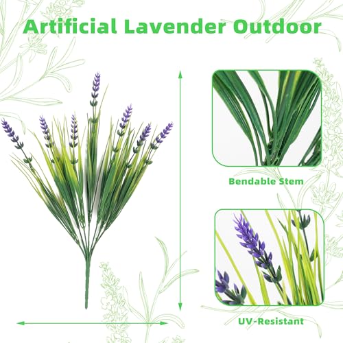 12 Bundles Artificial Plants Outdoor, UV Resistant Lavender Flowers Artificial Plastic Fake Lavender with Monkey Grass for Garden Porch Patio Yard Window Box Planter Decor(Grass with Purple Flowers) - color: Grass With Purple Flowers, size: 12 Bundles