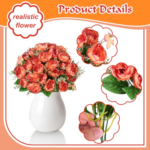 12 Bundles Peonies Artificial Flowers Fake Peony Bouquet Faux Peonies Flowers Bulk with Stems Flower Balls for Centerpiece Table Decorations Wedding Bridal Floral Arrangement (Orange) - color: Orange