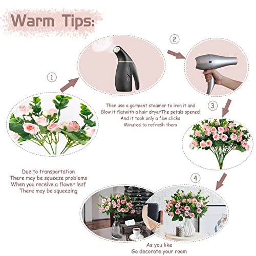 Artificial Flowers Fake Silk Rose for Decoration 33 Heads Small Roses Blooming Faux Flower Bouquet with Stem for DIY Vase Home Wedding Party 3 Pack Pink - color: Pink