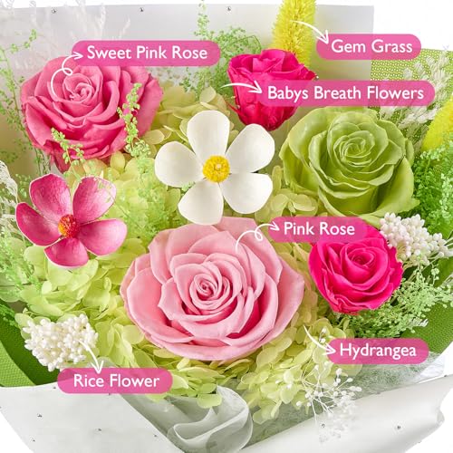 Eterfield Flowers for Delivery Prime, Mother's Day Forever Flower Bouquet, Preserved Pink Roses Birthday Gifts for Her Women Wife Mom Anniversary Valentines Day Christmas - color: Green