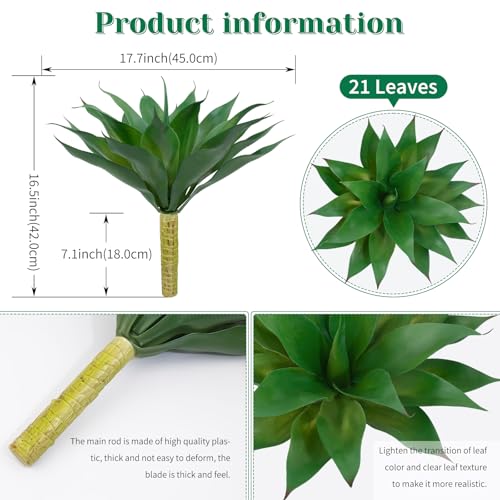 2 Pack Fake Agave Plants 18 Inch Large Artificial Succulents Realistic UV Resistant Faux Aesthetic Plants for Outdoor Decoration Tropical Plant Home Garden Front Porch Decor - 21Leaves, Dark Green - color: Green, size: 18"- 2pcs