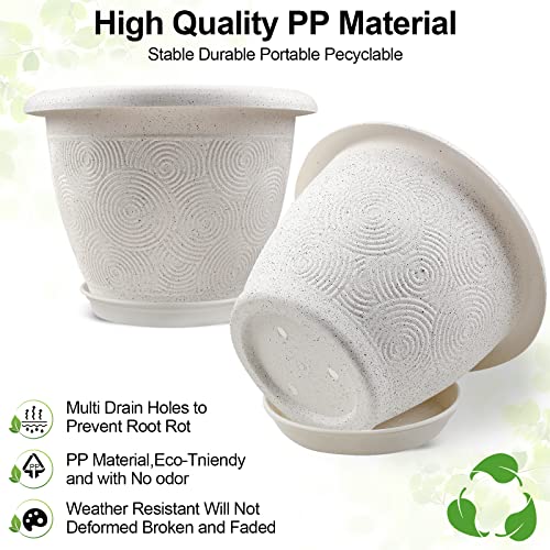 Fodetyff 6 Inch Flower Pots Planters for Indoor Outdoor Plants, 6 Pack Plastic Small Plant Pots with Drainage Hole & Tray, Modern Decorative Garden Pot with Saucer, Plant Container for House - color: White, size: 6 inch-6 pack