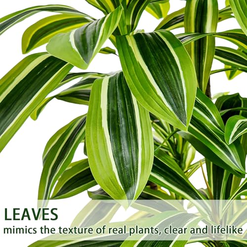 Artificial Yellow Dracaena Tree - 6FT Tall Fake Plants with Black Planter - Artificial Plants Indoor Floor Plant in Pot - Large Tropical Fake Yucca Potted Tree for Home Office Living Room Decor - color: Black-yellow Leaf, size: 6 FT