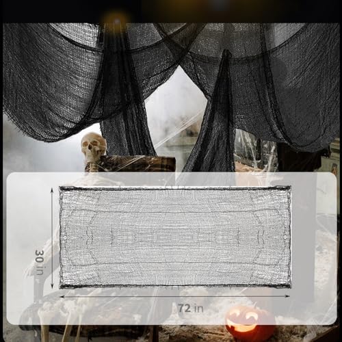 5Pcs Halloween Creepy Cloth Black 30×72 Inch - Spooky Spooky Gauze Fabric, Scary Decoration for Outdoor & Indoor Use - Halloween Decorations Clearance, Party, Haunted House, Wall, Doorway, Yard Décor