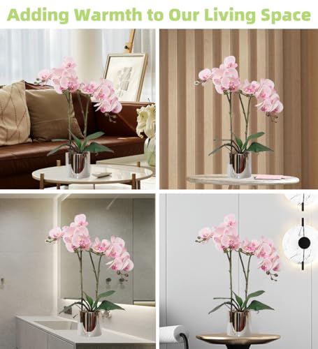 CXGS Artificial Orchid Flower Plant Real Touch Faux Orchids in Ceramic Vase Pink 19.7'' Fake Phalaenopsis Flower Arrangement Centerpiece Home Indoor Decor - color: Pink- Silver