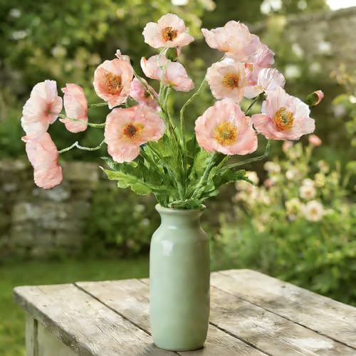 HCTCPALS Artificial Flowers for Outdoors 6 Pcs Poppy Plant Realistic Silk Fake Flowers for UV Resistant Faux Plants Outdoor Indoor Outside Front Porch Hanging Planter Decoration-23.5” Champagne - color: Poppy Champagne