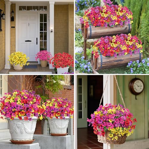 Ouddy Decor 24 Bundles Artificial Flowers for Outdoors Fake Silk Flowers UV Resistant Faux Plastic Plants for Indoor Outdoor Vase Box Garden Porch Window Box Home Spring Summer Decor, Multicolor - color: Multi Color, size: 24 Bundles