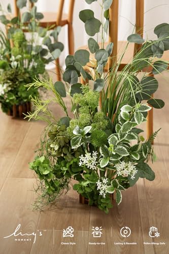 Ling's moment 17.5" Tall Free-Standing Artificial Flowers Arrangements 4 pcs Wedding Aisle Runner Chair Decorations White & Green Centerpieces for Ceremony Reception Rose Floral Party Outdoor - color: Gr-variety Greenery