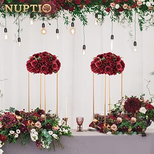 Nuptio Flower Wedding Centrepieces for Tables: 2 Pcs Burgundy Artificial Flowers Roses Balls 14.2 inch Diam for Centerpiece Fake Silk Rose Arrangements for Weddings Reception Birthday Party Decoration - color: Burgundy, size: 14.2" Diam - 2 PCS