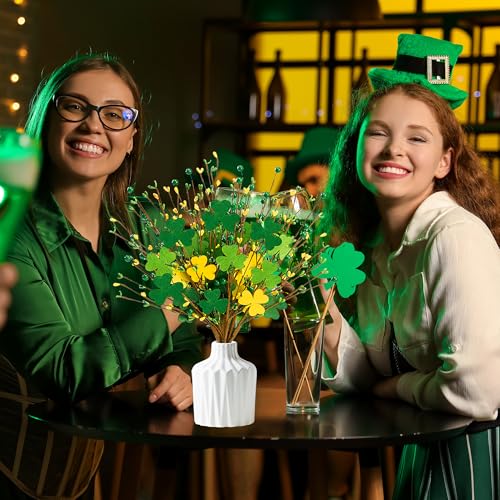 Sggvecsy St.Patrick's Day 8 Pcs Shamrock Berry Stems Artificial Wooden Shamrock Picks Green Yellow Berry Branches for Irish St.Patrick's Day Arrangement Centerpiece Home Vase Decor - color: Green and Yellow